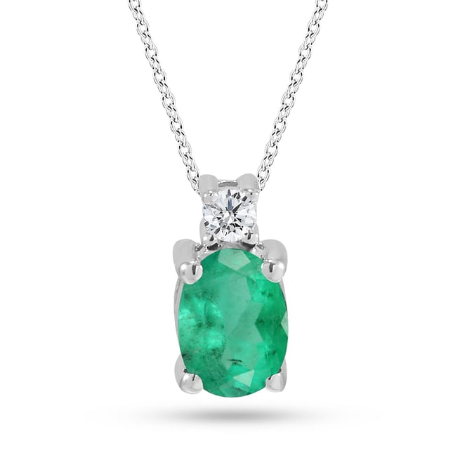 0.06 Ct Diamond Oval Emerald Solid Gold Necklace