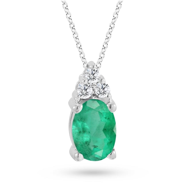 0.06 Ct Diamond Oval Emerald Solid Gold Necklace
