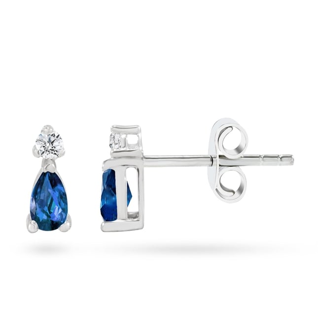 0.08 Ct Diamond Pear Sapphire Stud Solid Gold Earring
