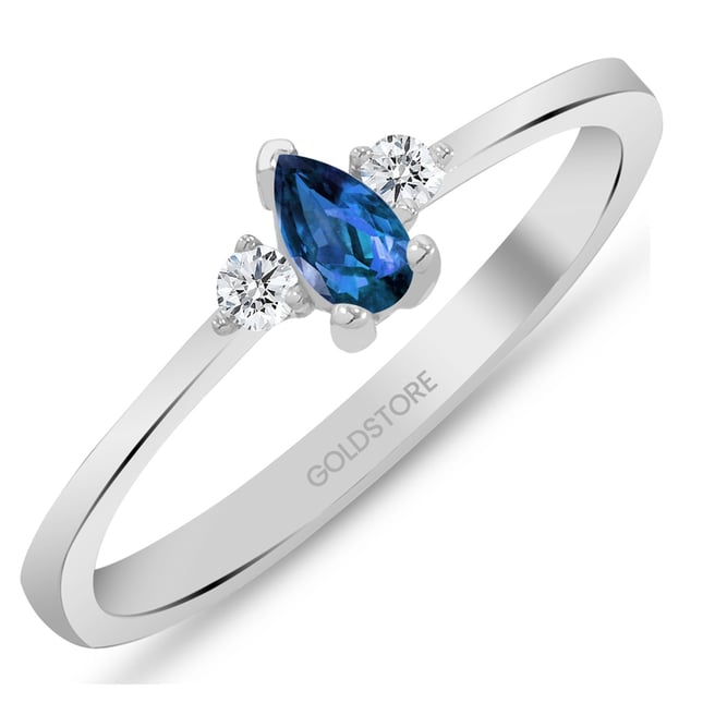 0.08 Ct Diamond Pear Sapphire Cluster Solid Gold Ring