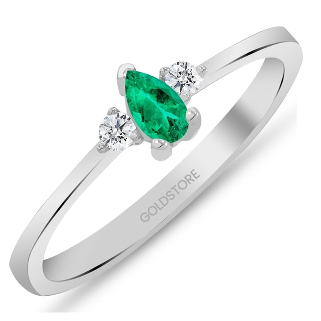 0.08 Ct Diamond Pear Emerald Cluster Solid Gold Ring