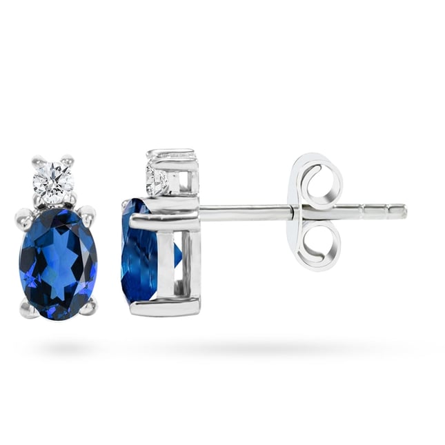 0.10 Karat Pırlanta Oval Safir Çivili Altın Küpe