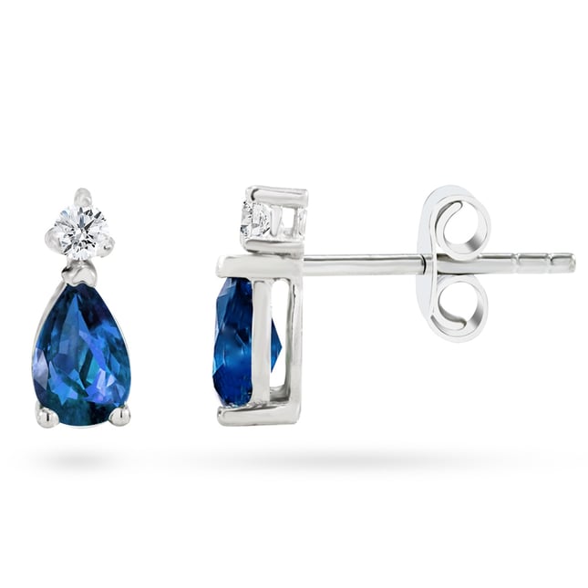 Goldstore-0.1 ct. Pırlanta Safir Küpe