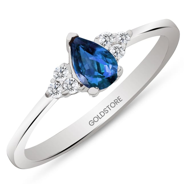0.10 Ct Diamond Pear Sapphire Cluster Solid Gold Ring