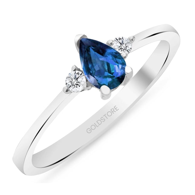 0.10 Ct Diamond Pear Sapphire Cluster Solid Gold Ring