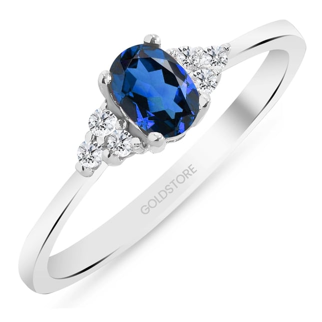 0.10 Ct Diamond Oval Sapphire Cluster Solid Gold Ring