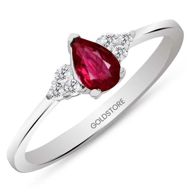0.10 Ct Diamond Pear Ruby Cluster Solid Gold Ring