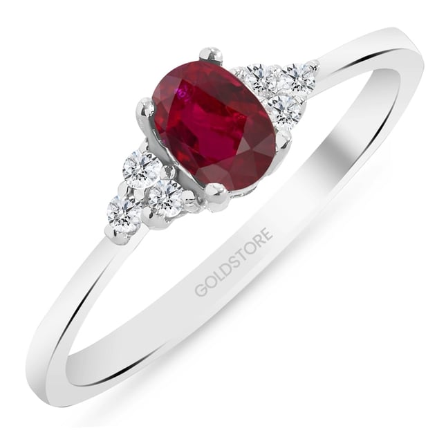 0.10 Ct Diamond Oval Ruby Cluster Solid Gold Ring