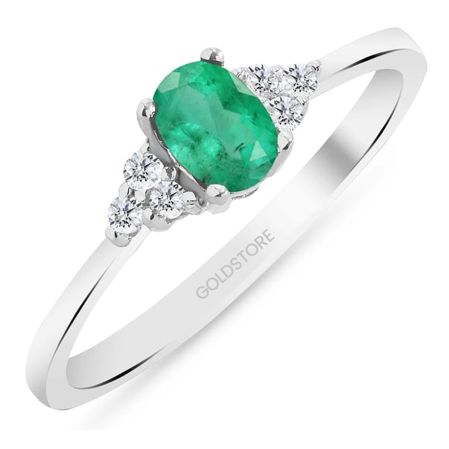 0.10 Ct Diamond Oval Emerald Cluster Solid Gold Ring