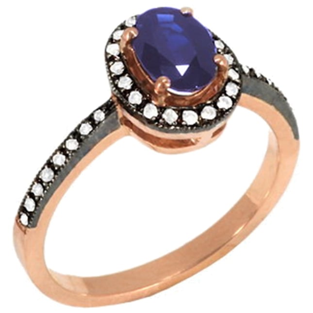0.12 Ct Diamond Oval Sapphire Halo Solid Gold Ring