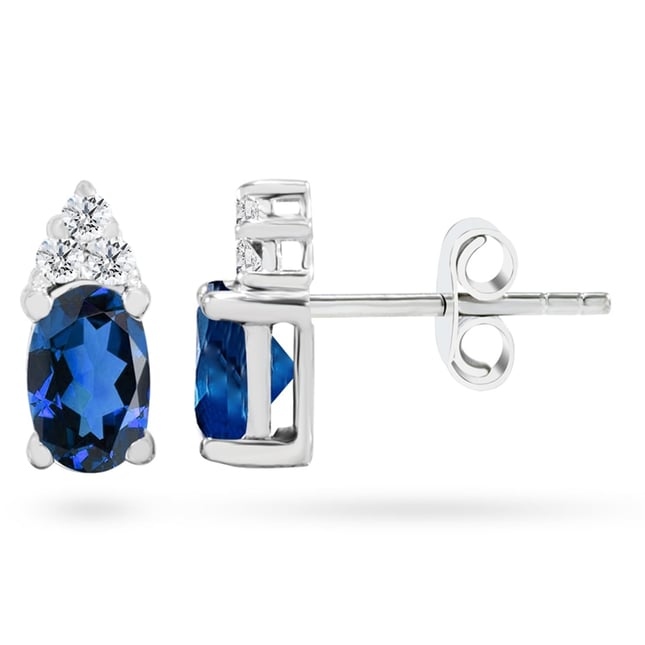 0.12 Ct Diamond Oval Sapphire Stud Solid Gold Earring