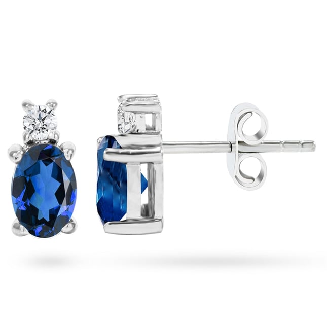 0.12 Ct Diamond Oval Sapphire Stud Solid Gold Earring