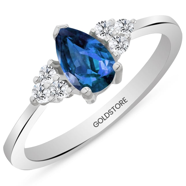0.12 Ct Diamond Sapphire Cluster Solid Gold Ring