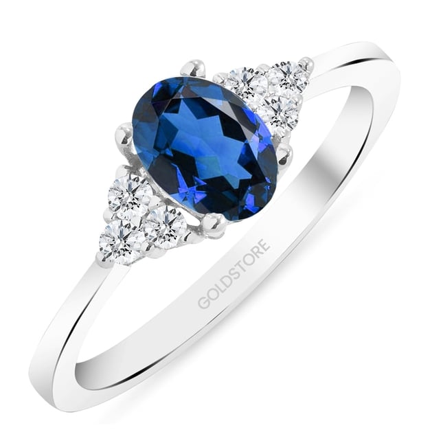 0.12 Ct Diamond Oval Sapphire Cluster Solid Gold Ring