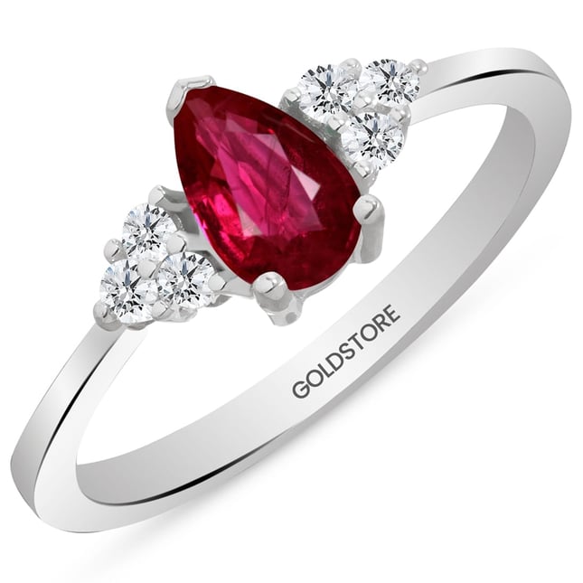 0.12 Ct Diamond Pear Ruby Cluster Solid Gold Ring