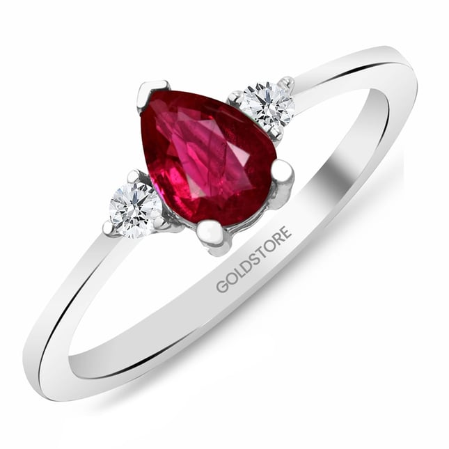 0.12 Ct Diamond Pear Ruby Cluster Solid Gold Ring