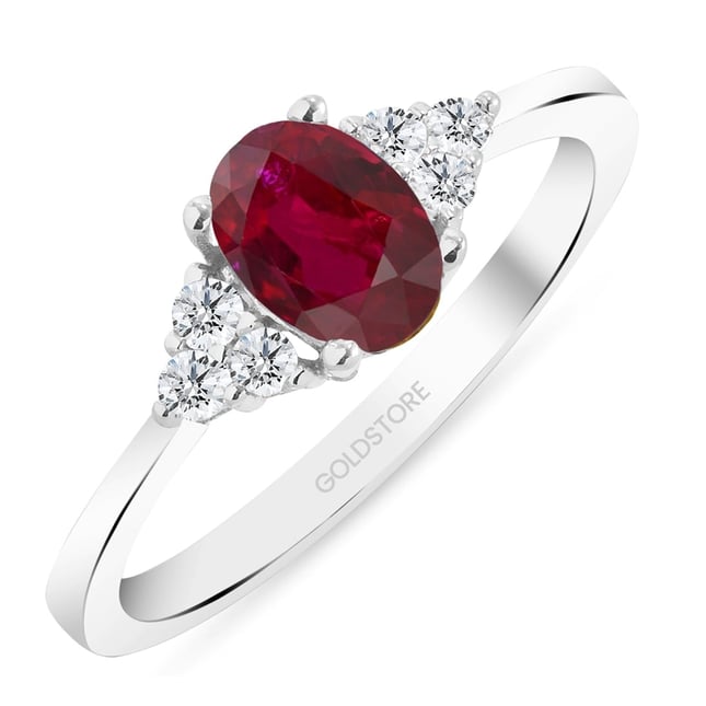 0.12 Ct Diamond Oval Ruby Cluster Solid Gold Ring