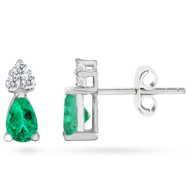 Goldstore-0.12 ct. Pırlanta Zümrüt Klasik Küpe