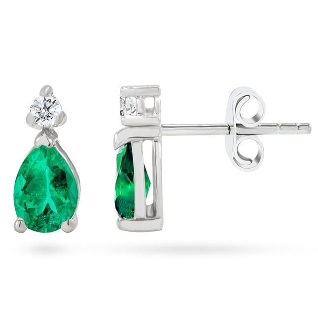 0.12 Ct Diamond Pear Emerald Stud Solid Gold Earring