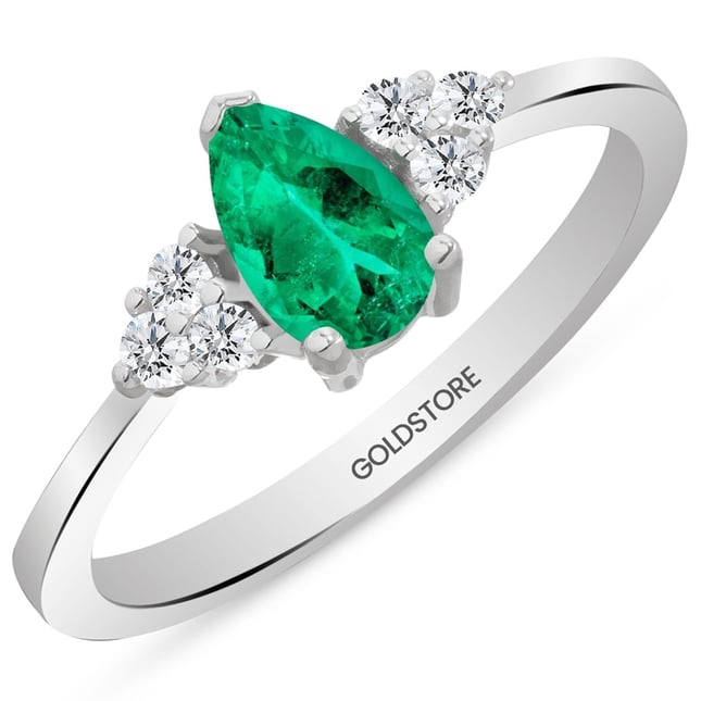 0.12 Ct Diamond Pear Emerald Cluster Solid Gold Ring