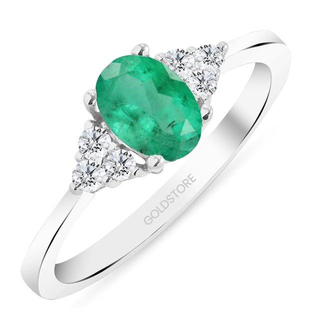 0.12 Ct Diamond Oval Emerald Cluster Solid Gold Ring