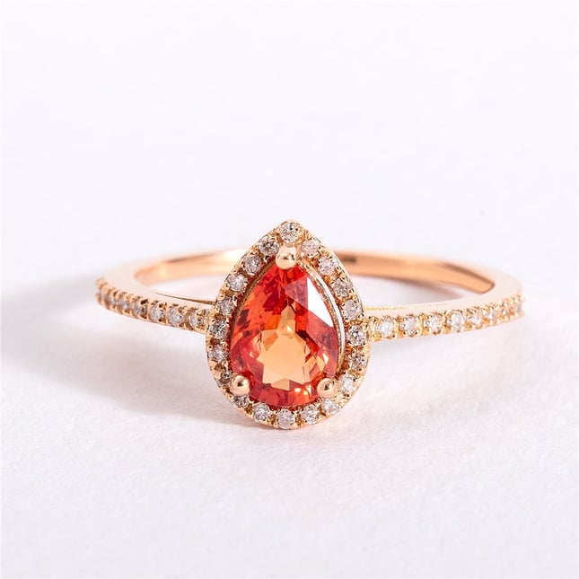 0.14 Karat Pırlanta Damla Safir Halo Altın Yüzük