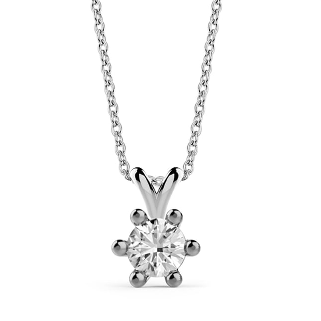 0.15 Ct Diamond 6 Prong Solitaire Solid Gold Necklace