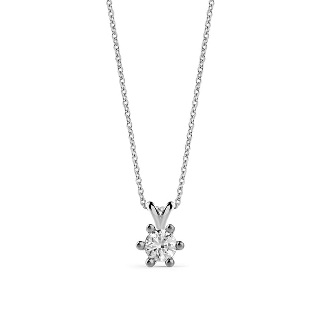 0.15 Ct Diamond 6 Prong Solitaire Solid Gold Necklace