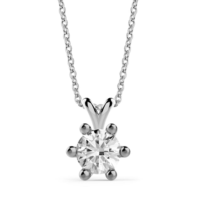 0.22 Ct Diamond 6 Prong Solitaire Solid Gold Necklace