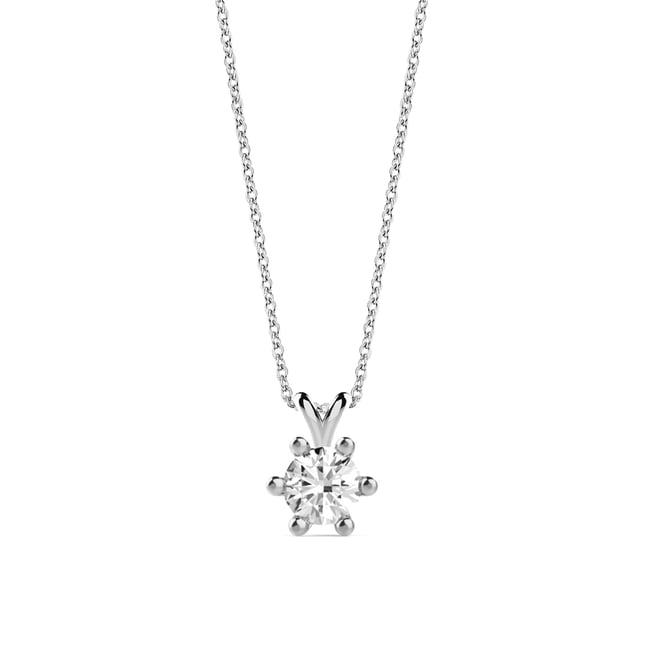 0.22 Ct Diamond 6 Prong Solitaire Solid Gold Necklace