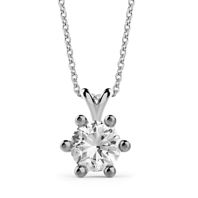 0.30 Ct Diamond 6 Prong Solitaire Solid Gold Necklace
