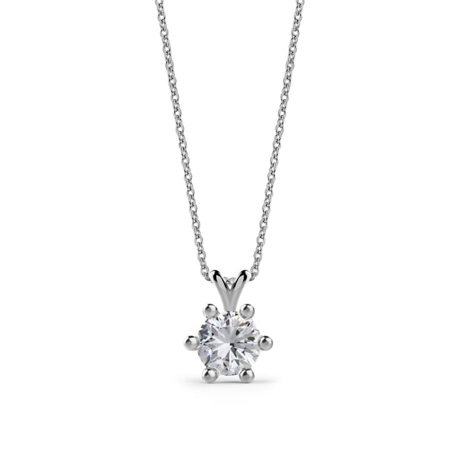 0.30 Ct Diamond 6 Prong Solitaire Solid Gold Necklace