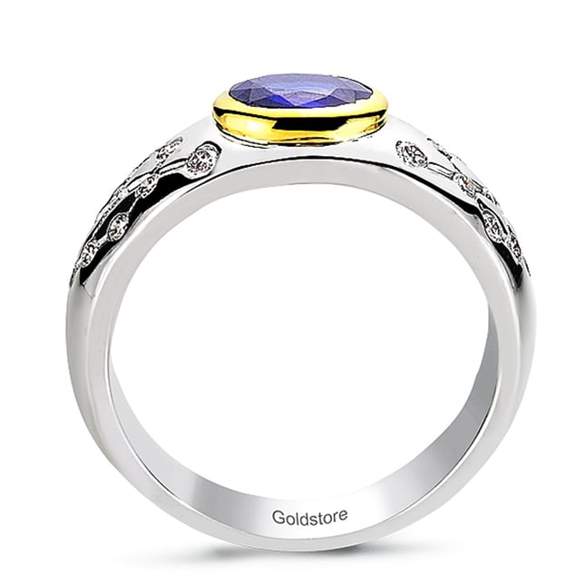 0.37 Ct Diamond Oval Sapphire Star Solid Gold Ring