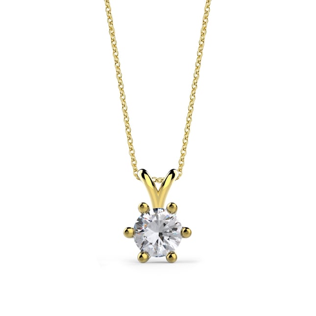 0.40 Ct Diamond 6 Prong Solitaire Solid Gold Necklace