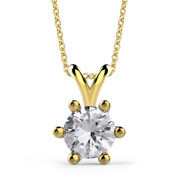 0.40 Ct Diamond 6 Prong Solitaire Solid Gold Necklace