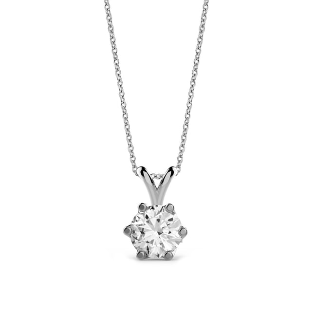 0.50 Ct Diamond 6 Prong Solitaire Solid Gold Necklace