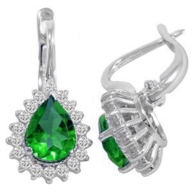 0.56 Ct Diamond Oval Emerald Halo Solid Gold Earring