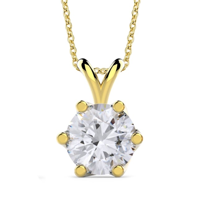 0.70 Ct Diamond 6 Prong Solitaire Solid Gold Necklace