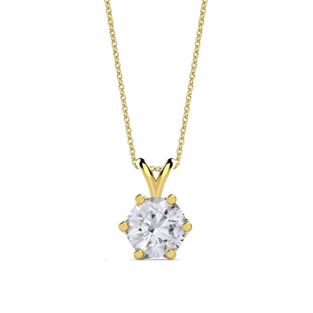 0.70 Ct Diamond 6 Prong Solitaire Solid Gold Necklace
