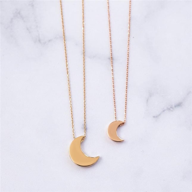 Crescent Moon Solid Gold Necklace