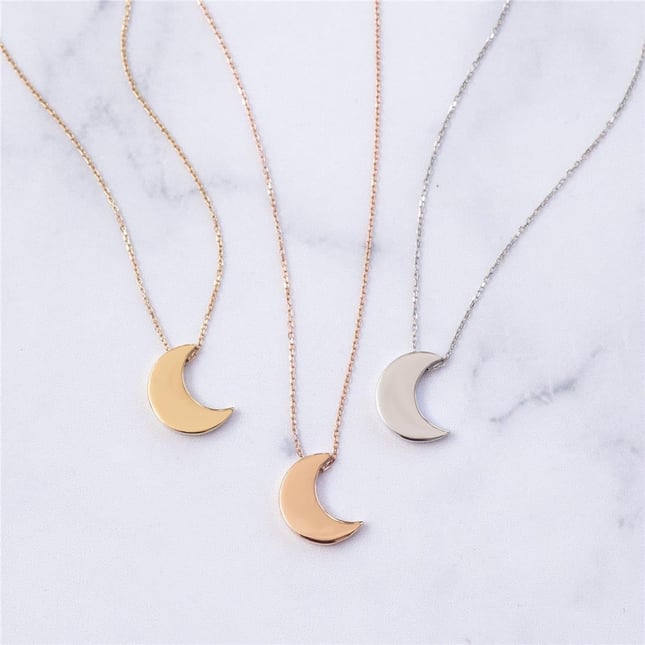 Crescent Moon Solid Gold Necklace