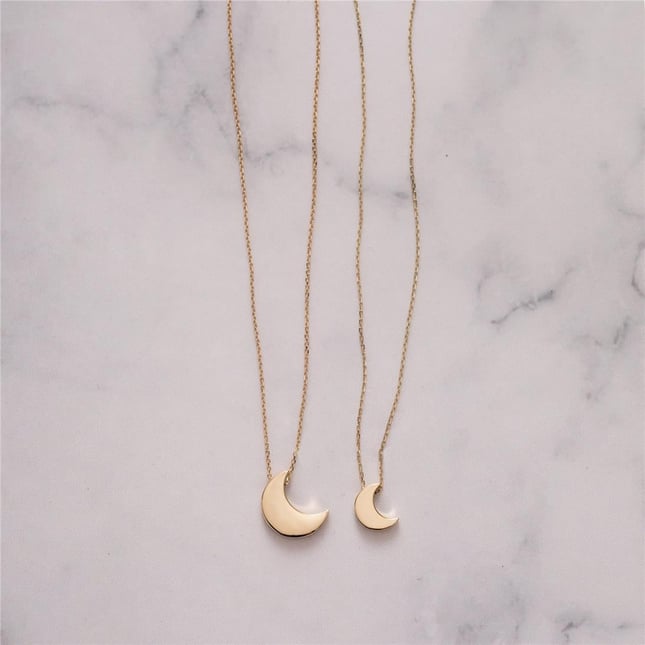 Crescent Moon Solid Gold Necklace