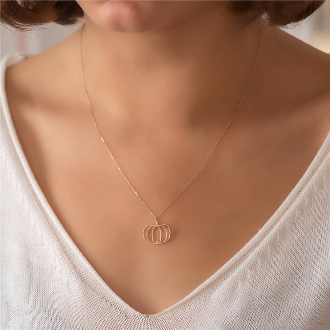 0.01 Ct Diamond Pumpkin Solid Gold Necklace