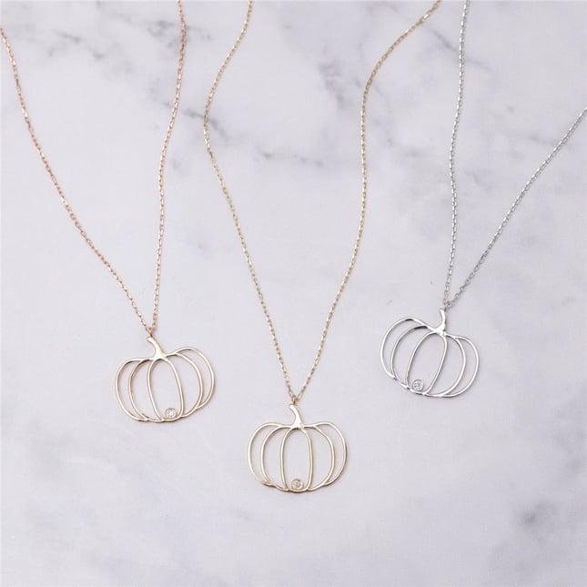 0.01 Ct Diamond Pumpkin Solid Gold Necklace