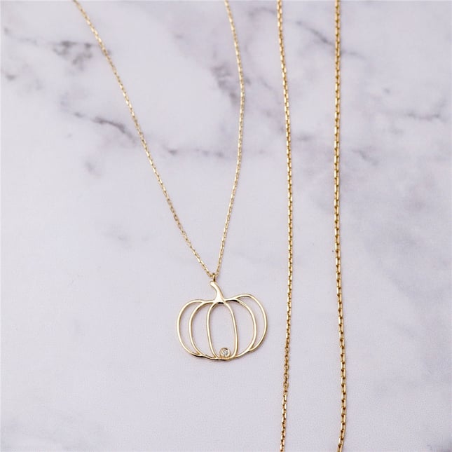 0.01 Ct Diamond Pumpkin Solid Gold Necklace