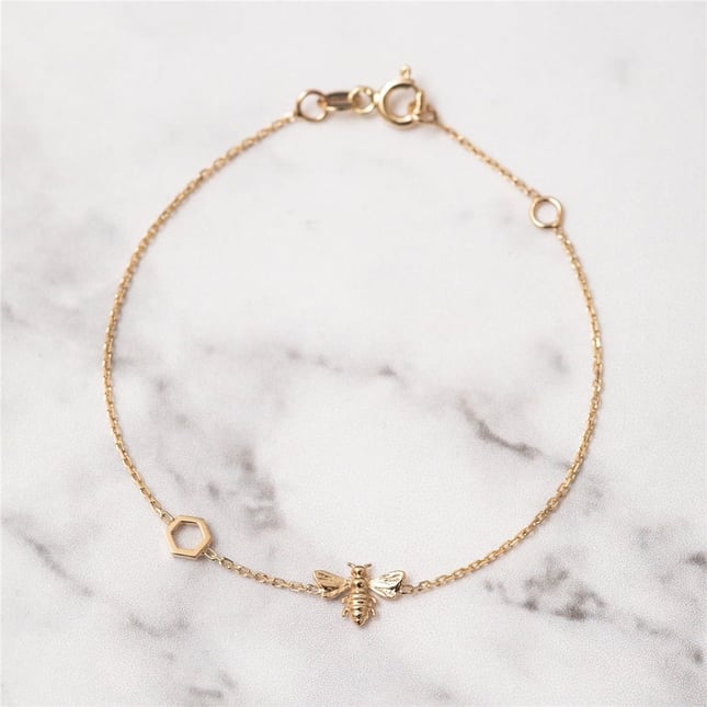 Bee and Honeycomb Solid Gold Bracelet