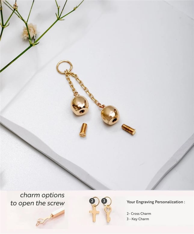 Cremation Engraved Solid Gold Necklace