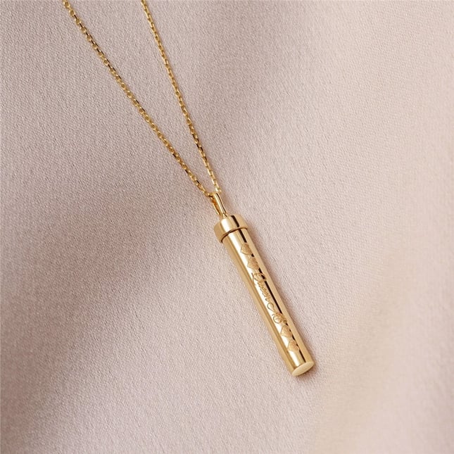 Cremation Engraved Personalized Cylinder Solid Gold Necklace