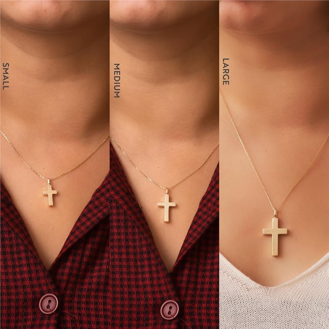 Cremation Cross Engraved Solid Gold Necklace