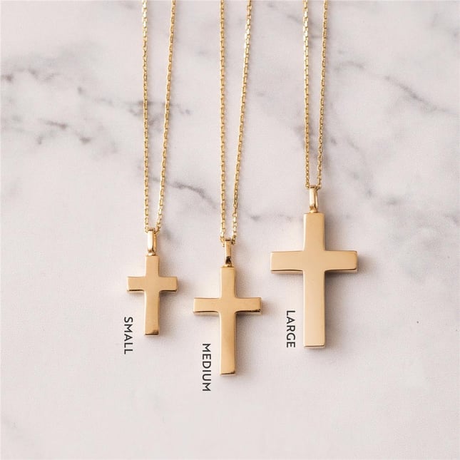 Cremation Cross Engraved Solid Gold Necklace